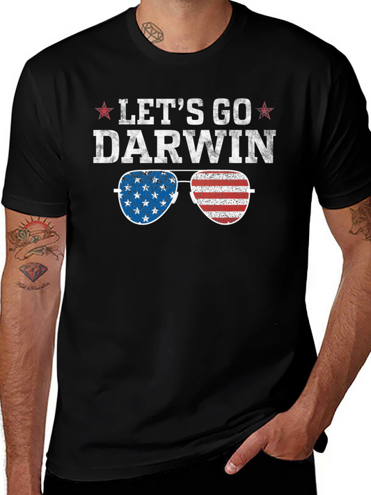 Lets Go Darwin Graphic Tee - American Flag Sunglasses