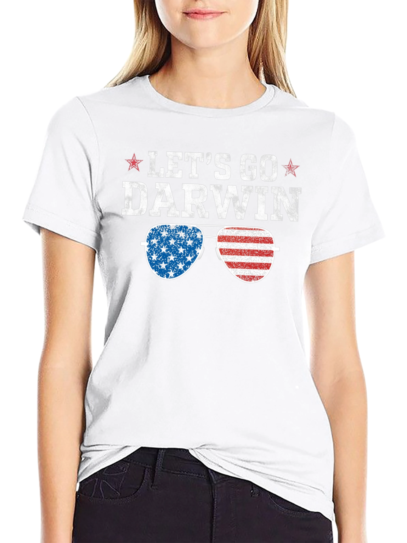 Lets Go Darwin Graphic Tee - American Flag Sunglasses