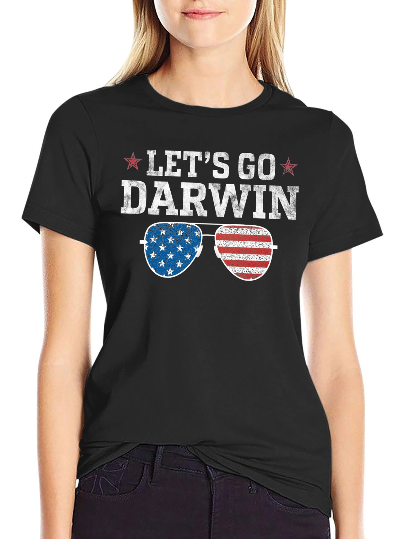 Lets Go Darwin Graphic Tee - American Flag Sunglasses