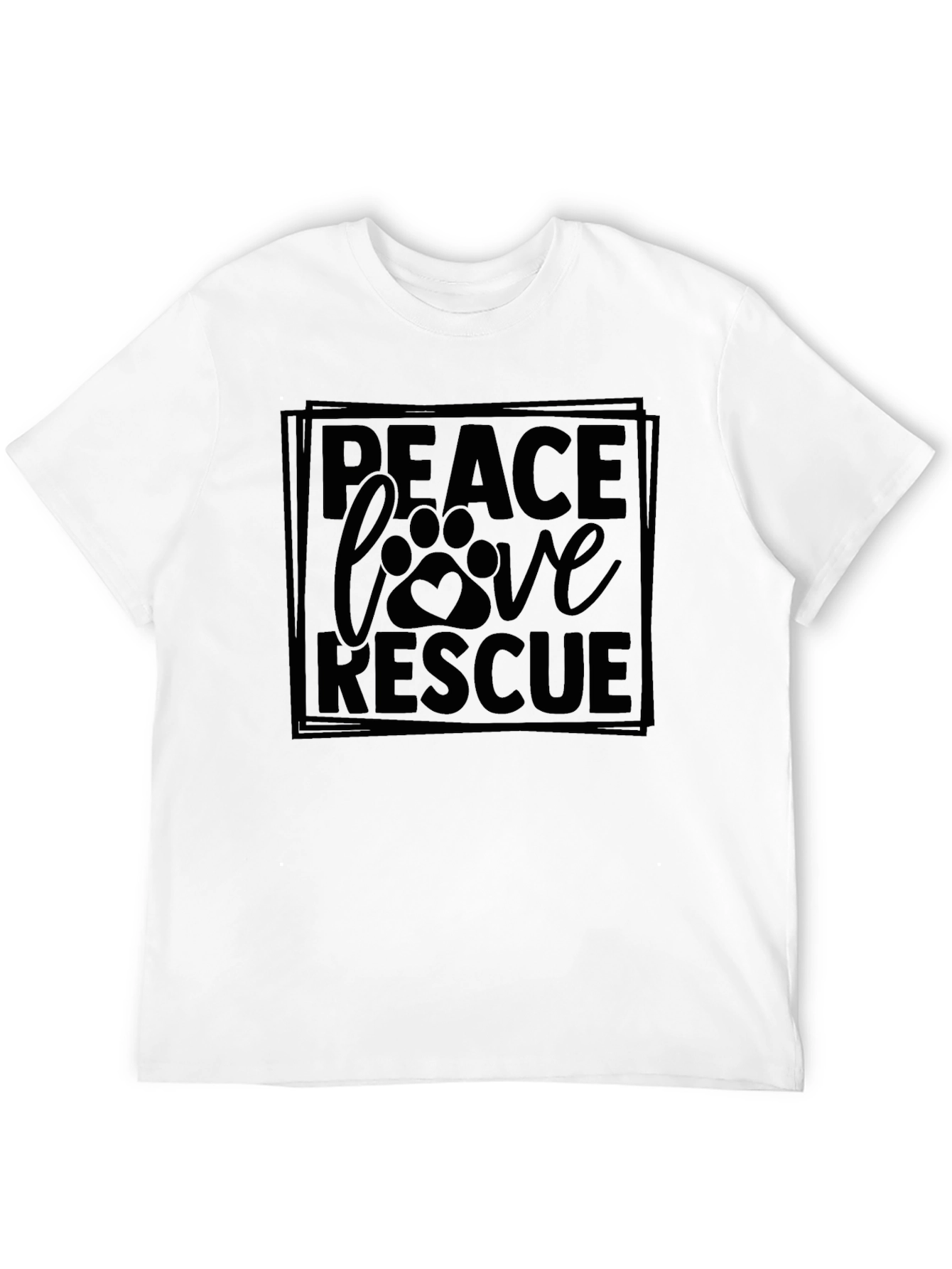 Peace Love Rescue T-Shirt - Dog Paw Print Design
