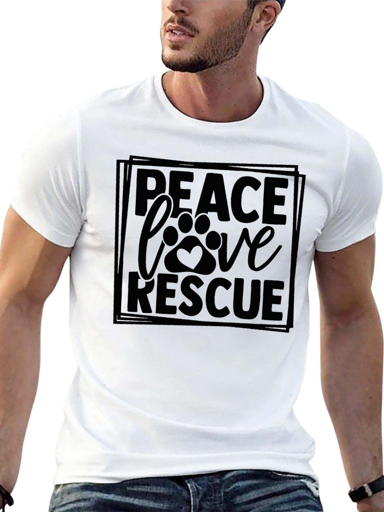 Peace Love Rescue T-Shirt - Dog Paw Print Design