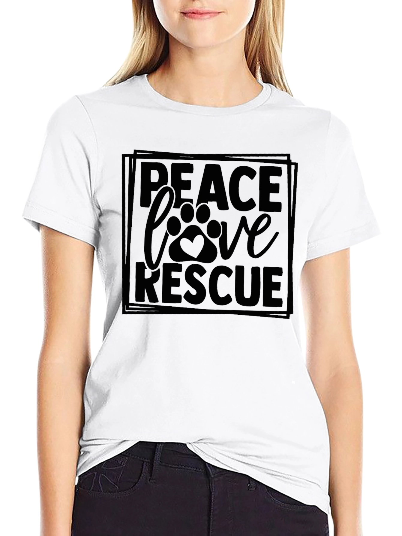 Peace Love Rescue T-Shirt - Dog Paw Print Design