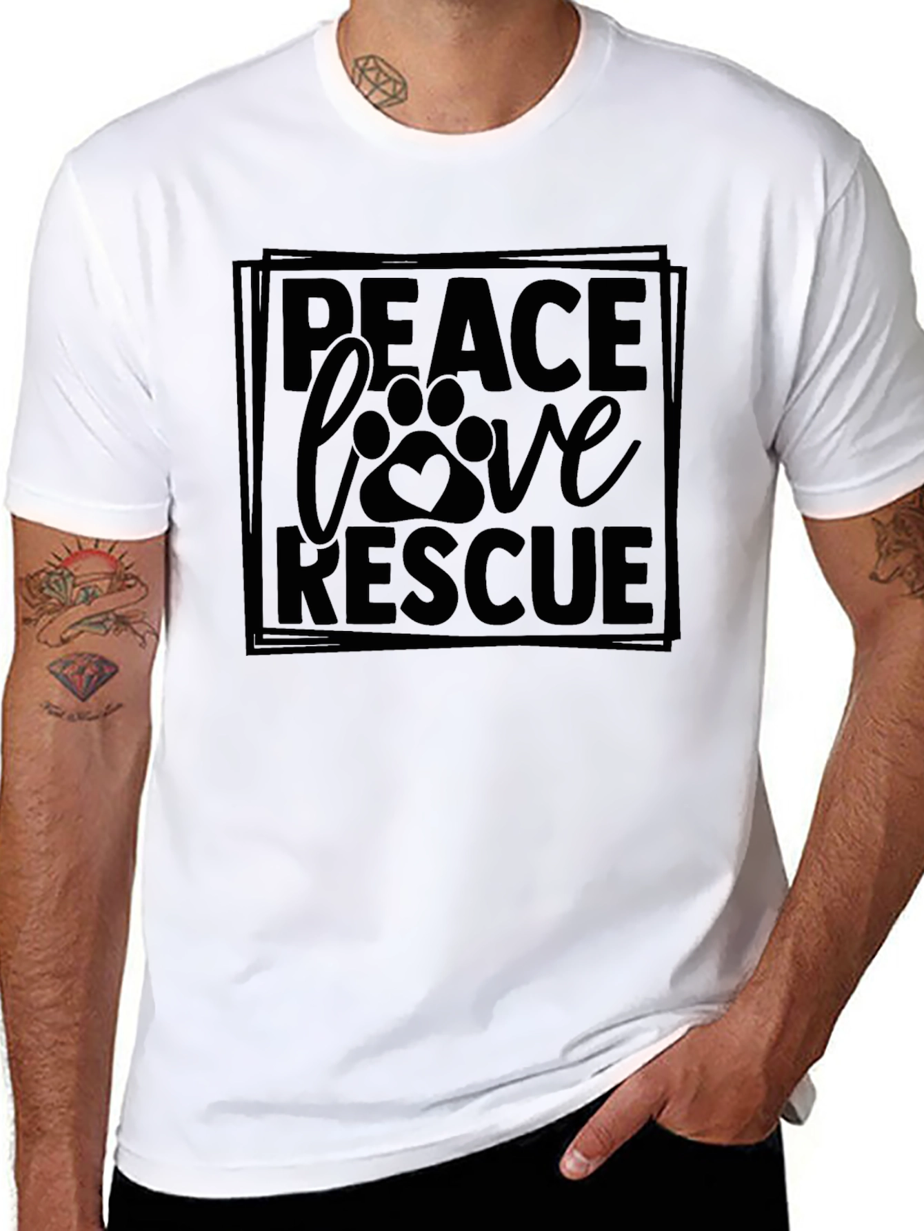 Peace Love Rescue T-Shirt - Dog Paw Print Design