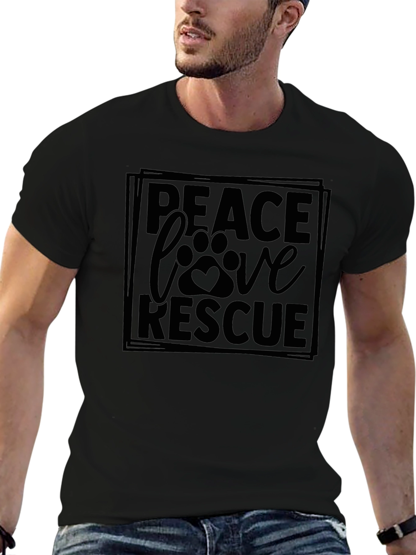 Peace Love Rescue T-Shirt - Dog Paw Print Design