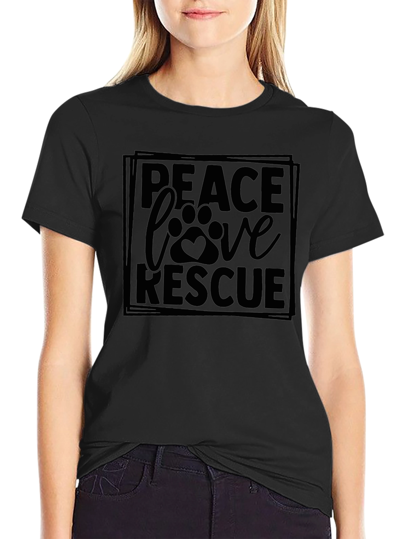 Peace Love Rescue T-Shirt - Dog Paw Print Design