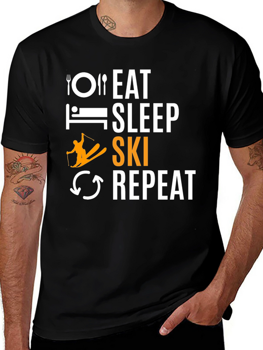 Eat Sleep Ski Repeat Black Graphic Tee