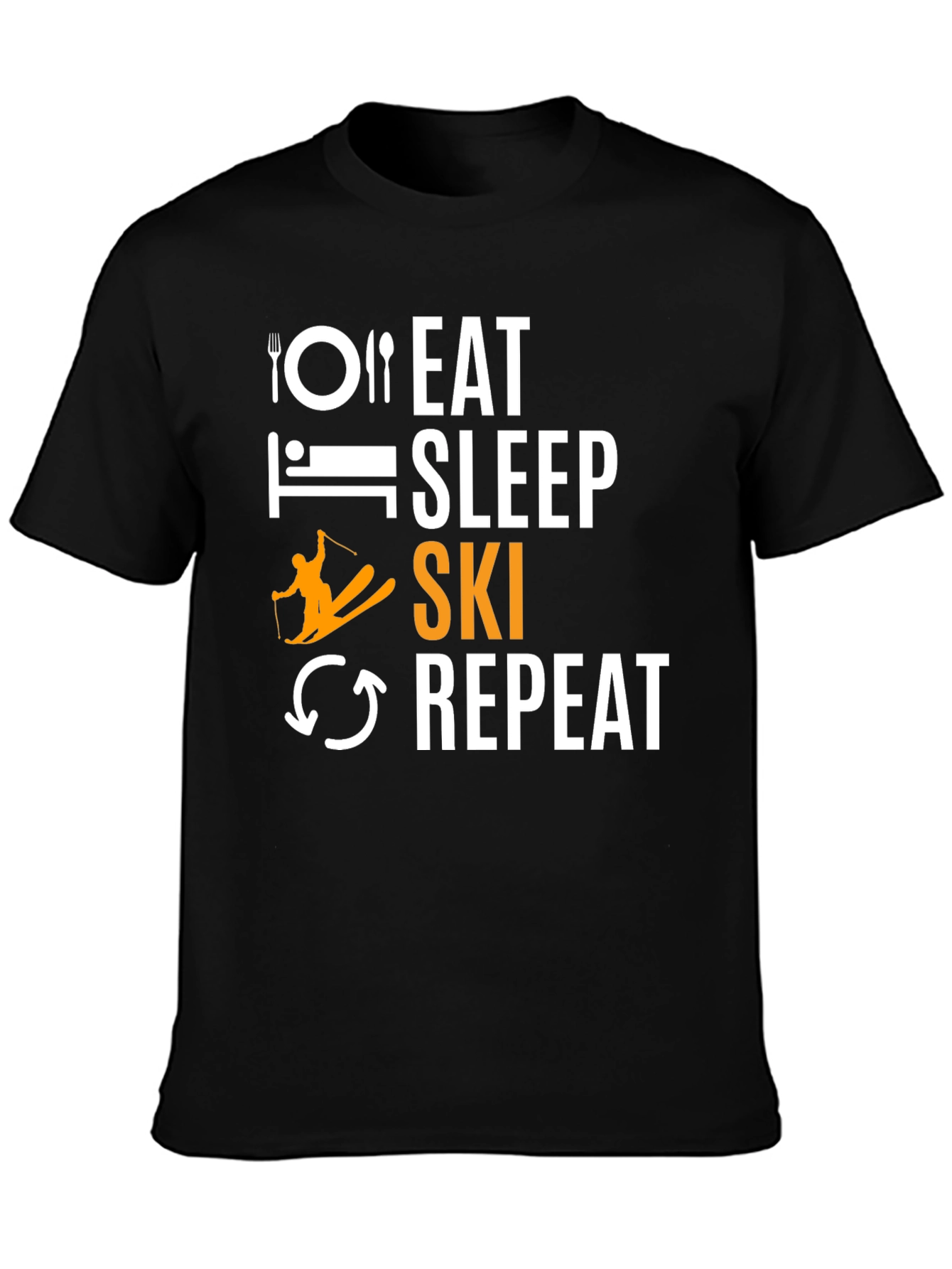 Eat Sleep Ski Repeat Black Graphic Tee