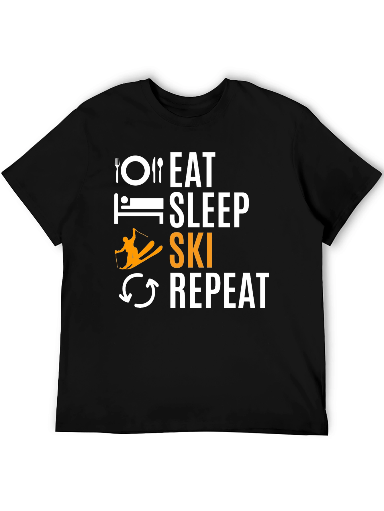 Eat Sleep Ski Repeat Black Graphic Tee