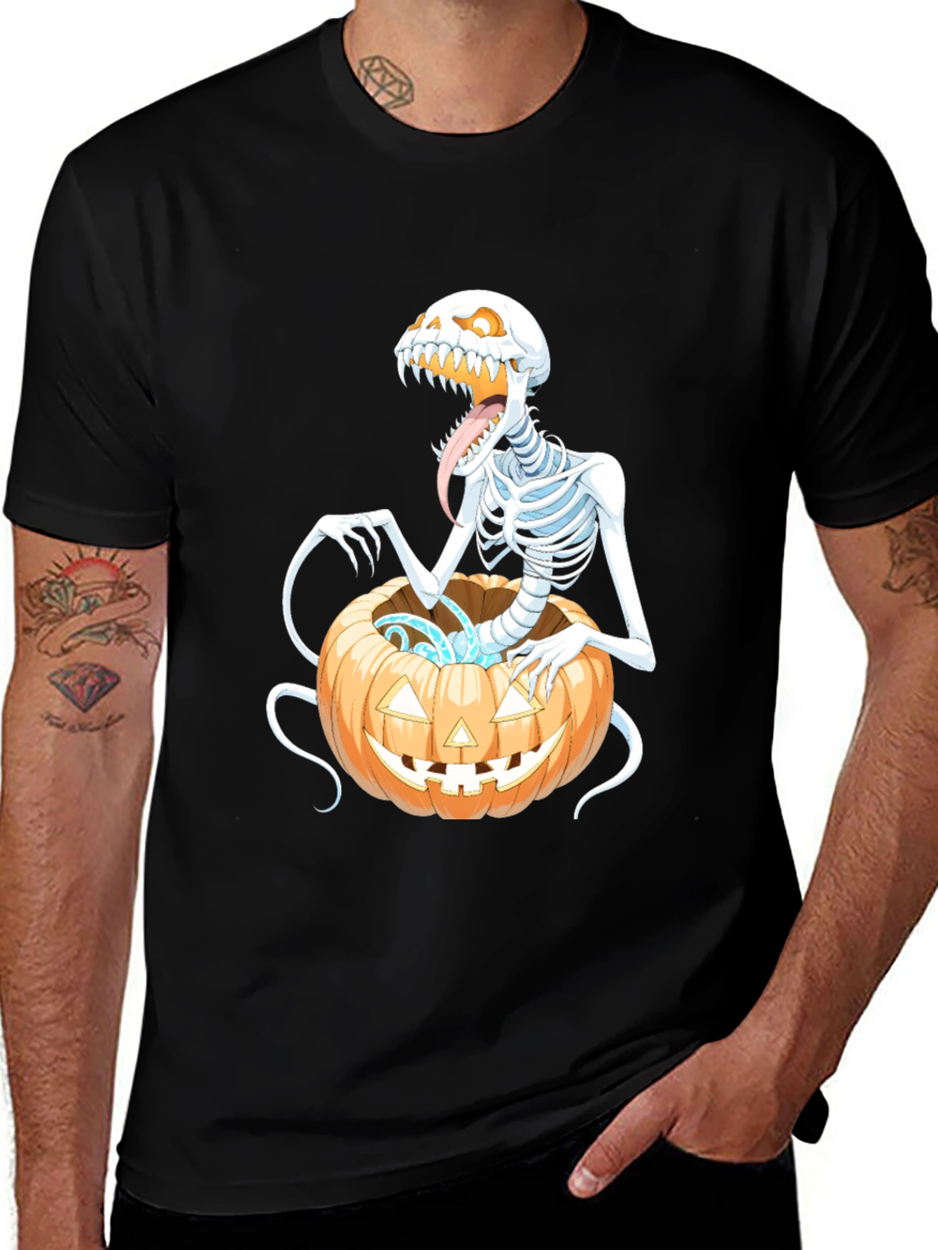 Spooky Skeleton Pumpkin Graphic Tee