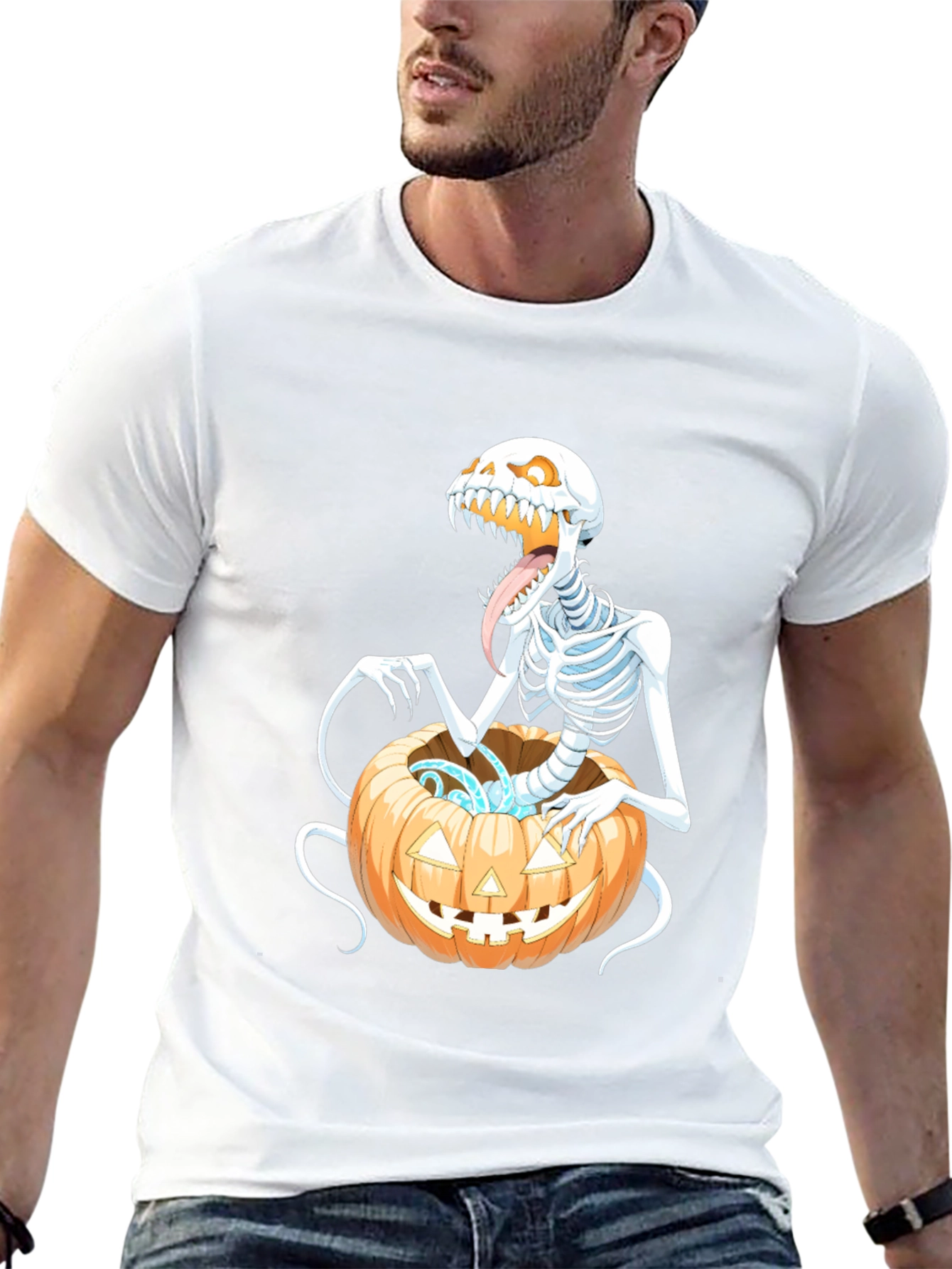 Spooky Skeleton Pumpkin Graphic Tee
