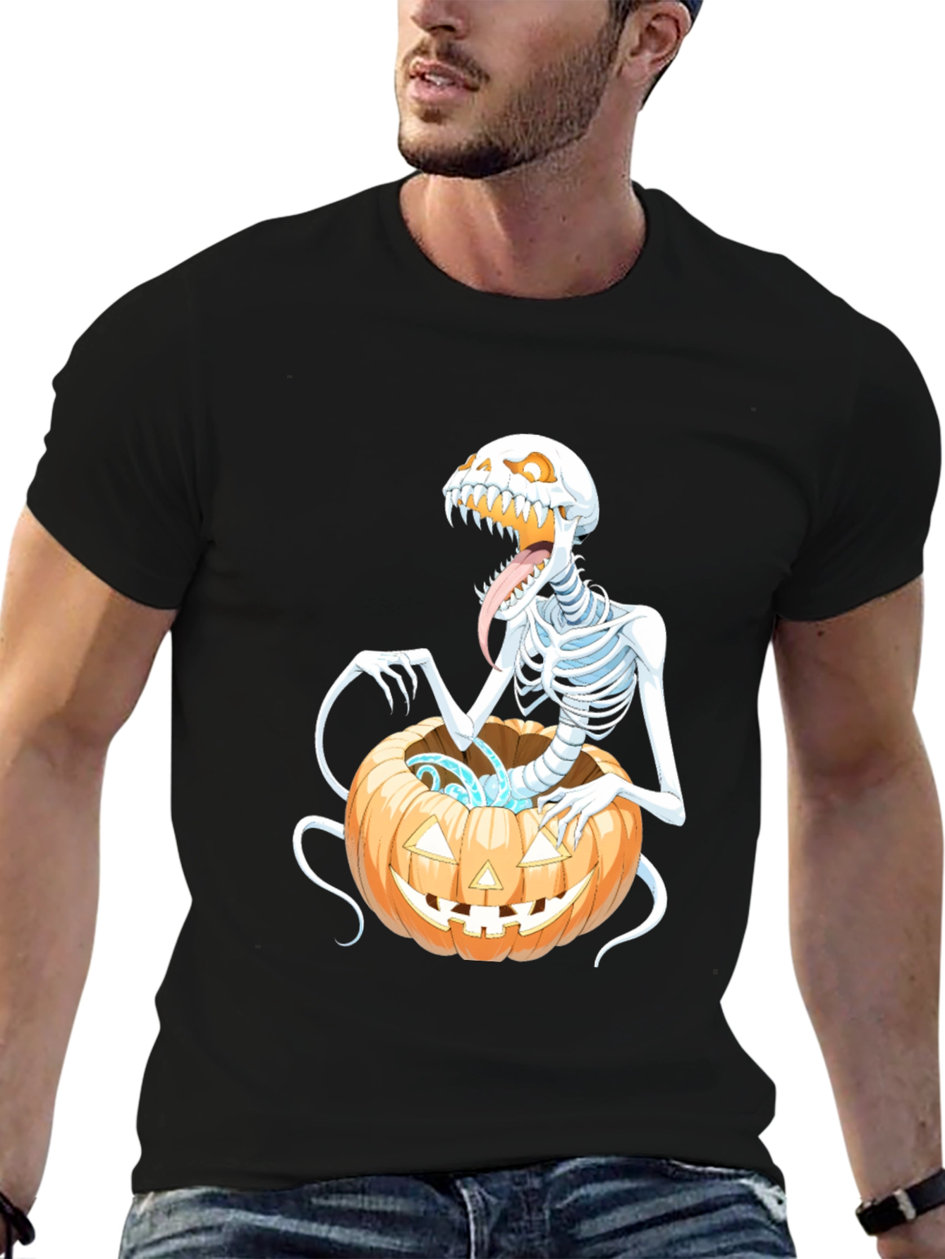 Spooky Skeleton Pumpkin Graphic Tee