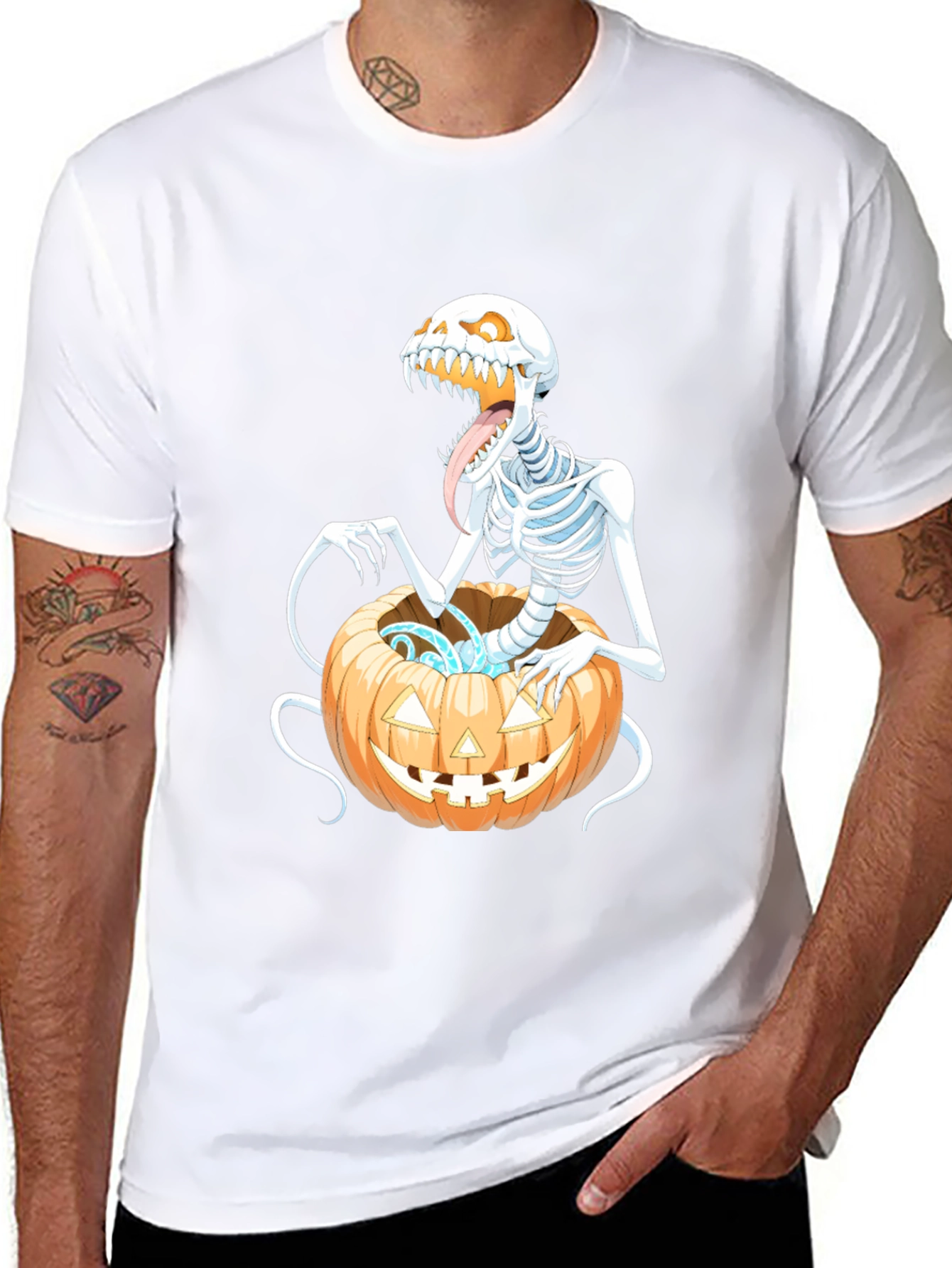 Spooky Skeleton Pumpkin Graphic Tee