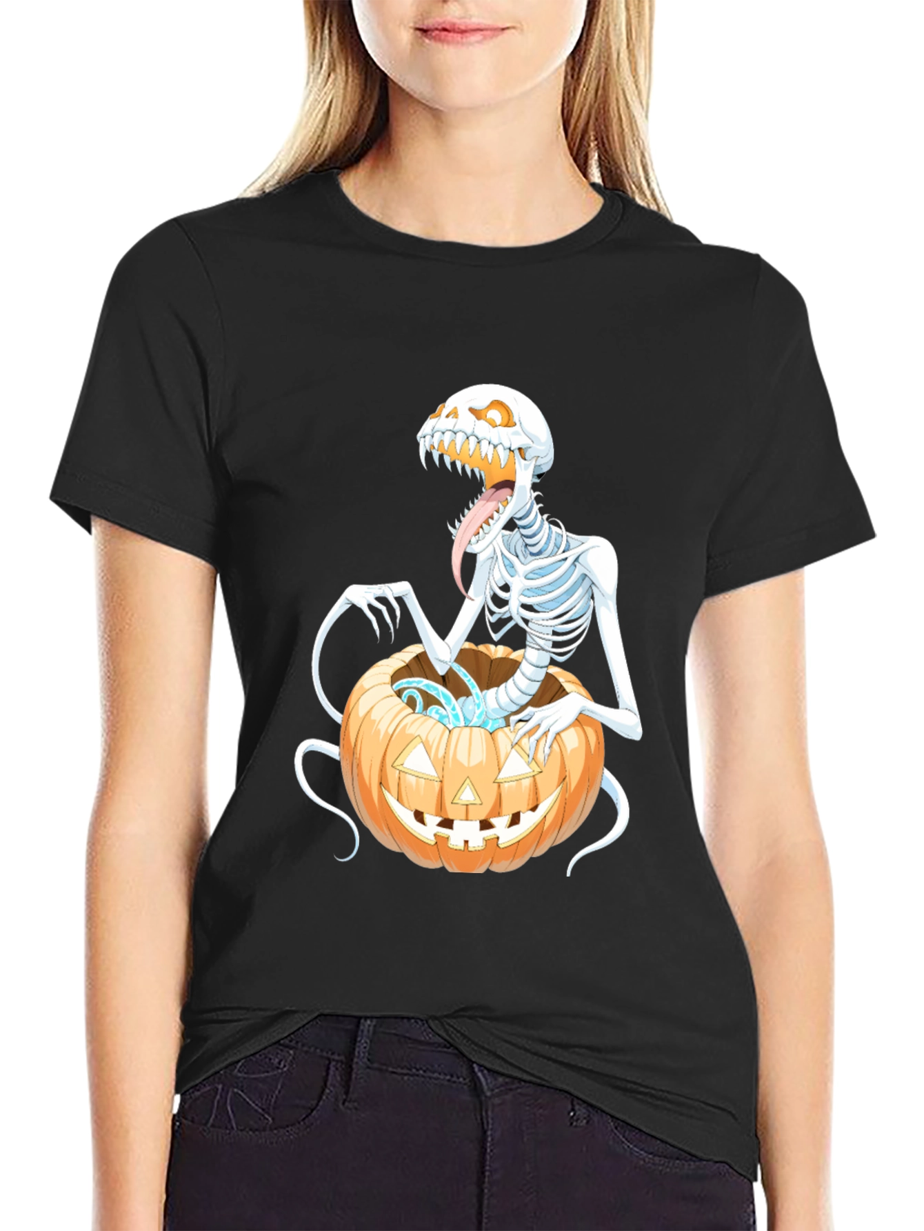 Spooky Skeleton Pumpkin Graphic Tee