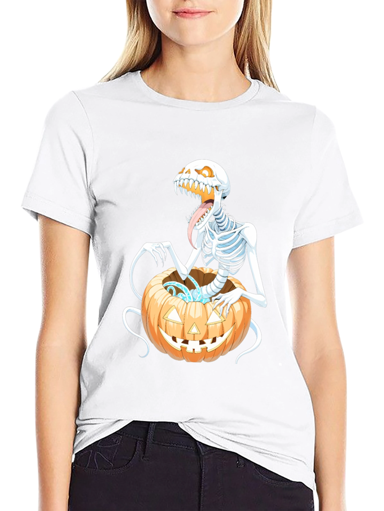 Spooky Skeleton Pumpkin Graphic Tee