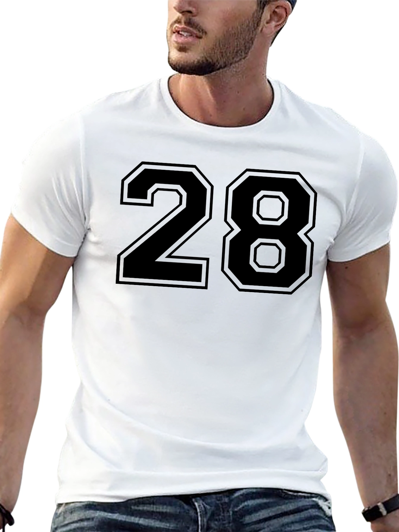 Mens Black T-Shirt with Number 28 Graphic