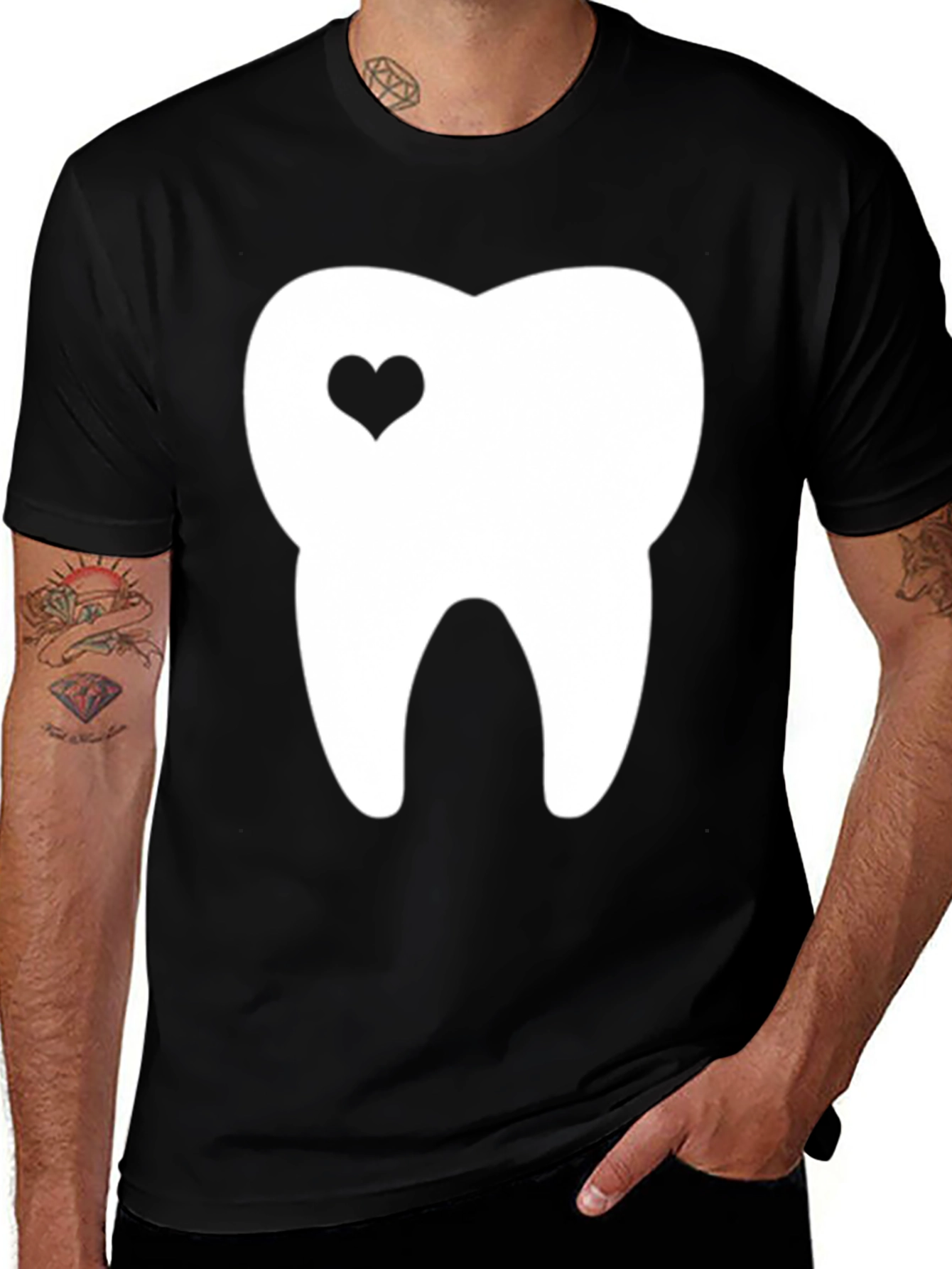 Tooth With Heart Graphic Tee - Black
