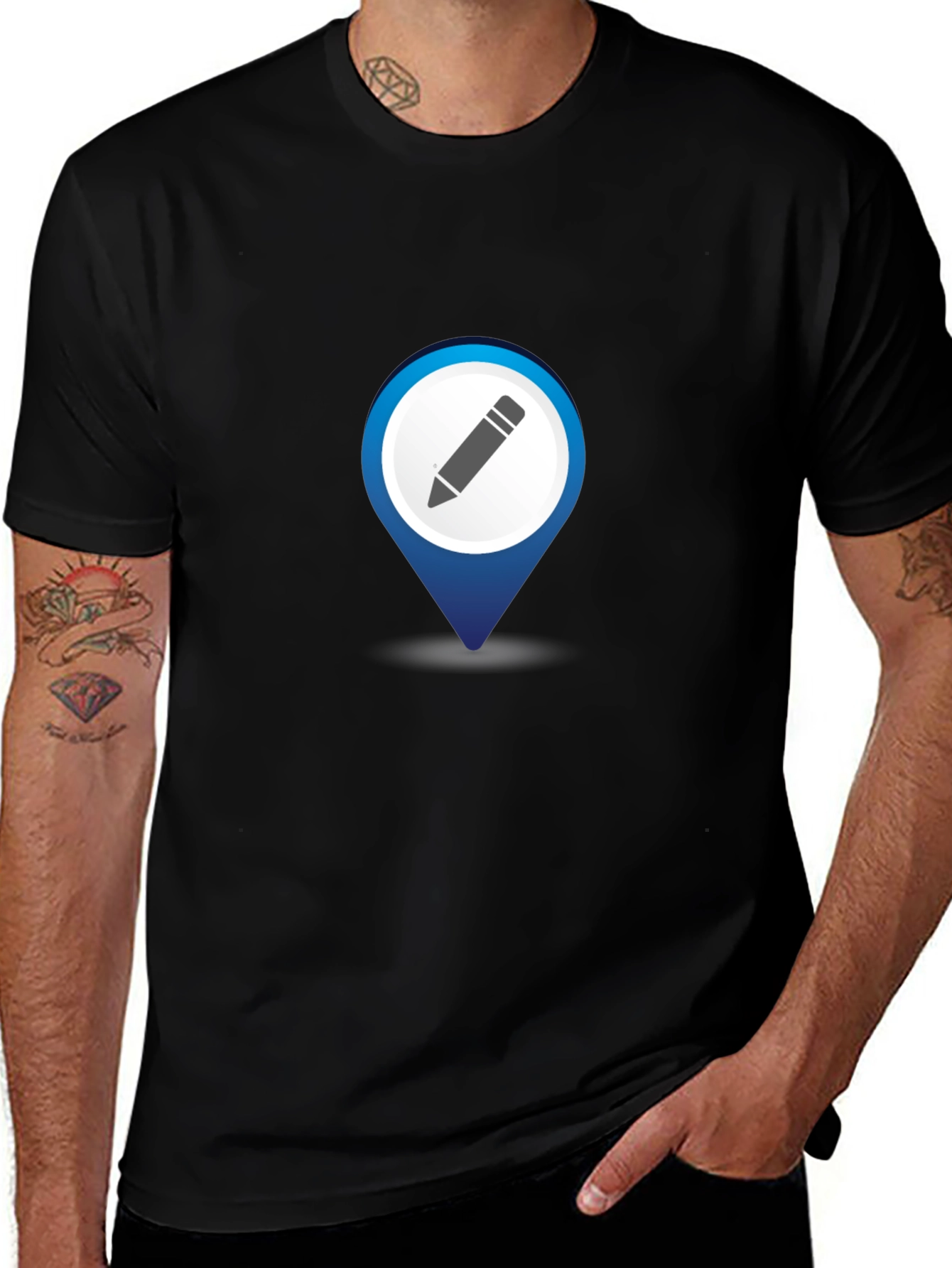 Mens Black T-Shirt with Location Pin Design