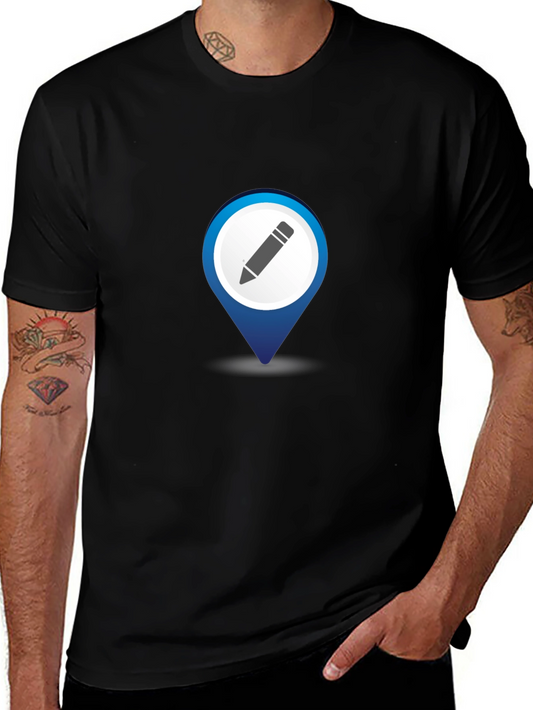 Mens Black T-Shirt with Location Pin Design