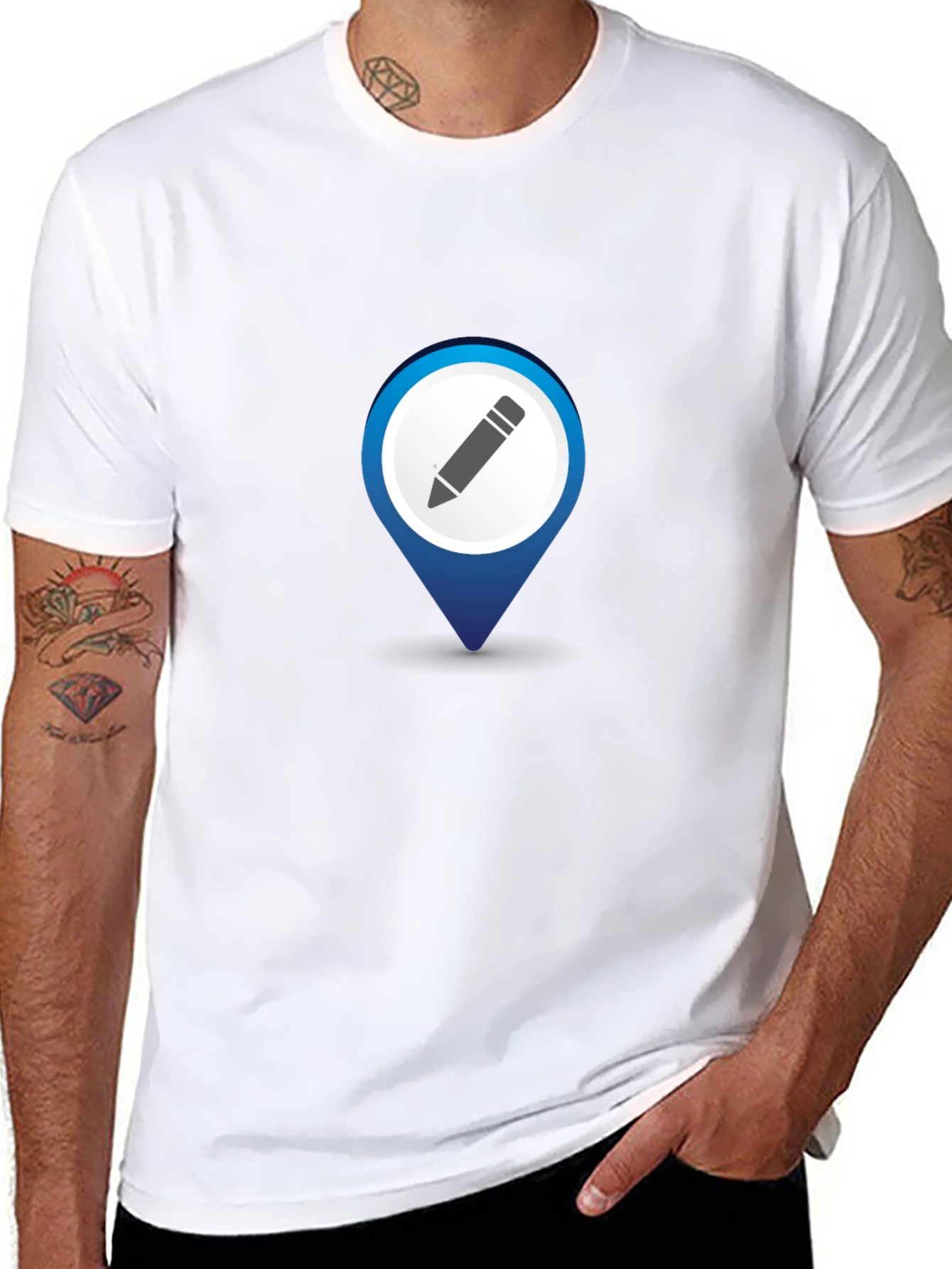 Mens Black T-Shirt with Location Pin Design