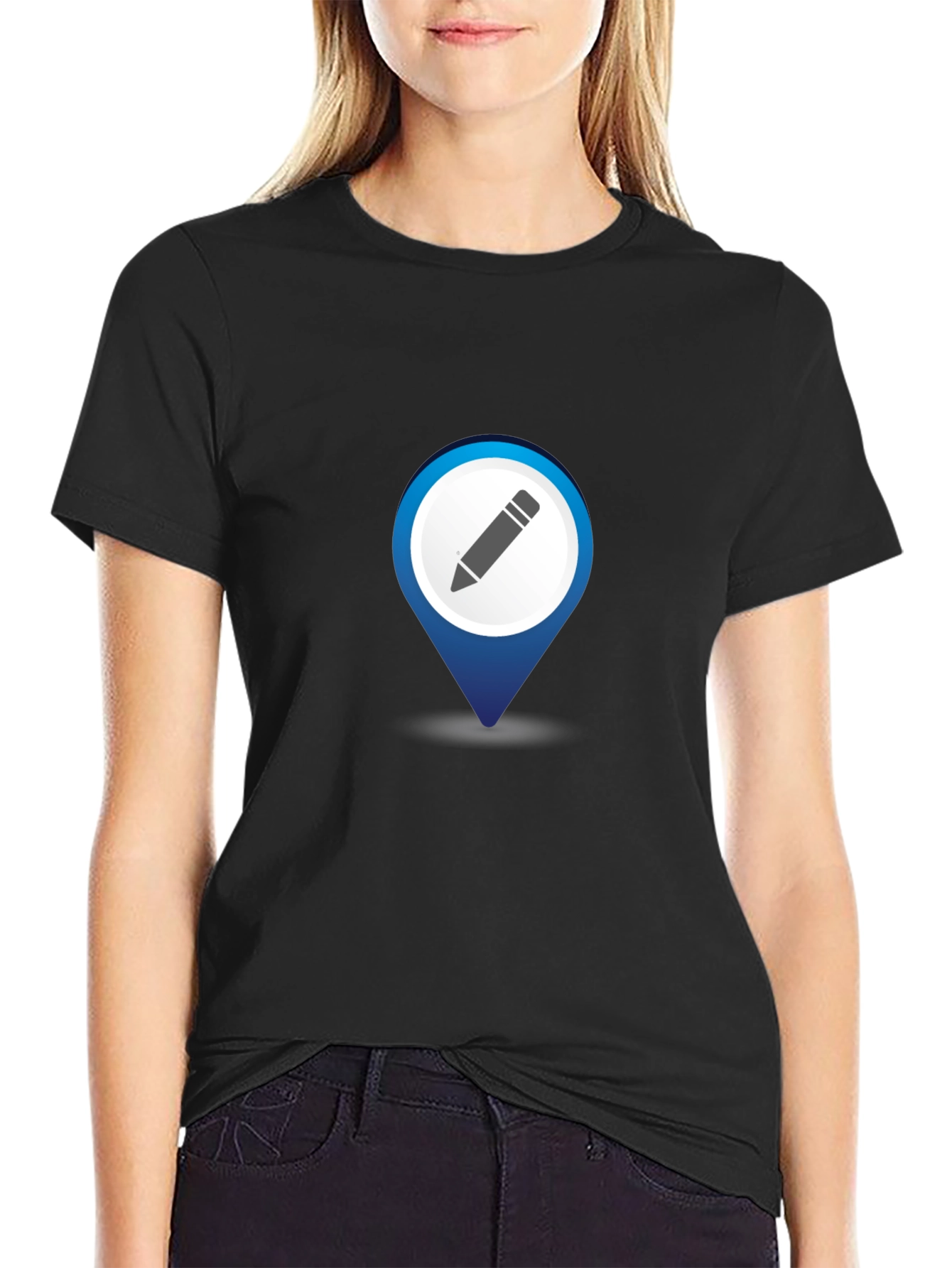 Mens Black T-Shirt with Location Pin Design