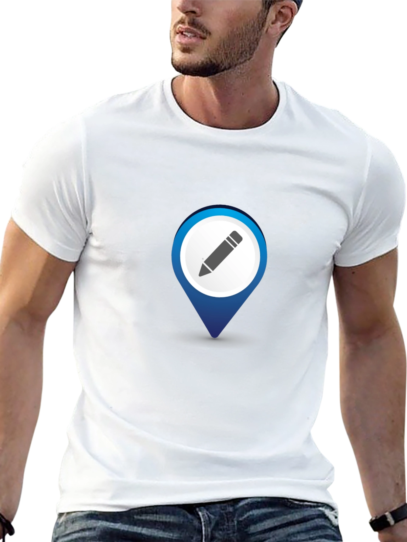 Mens Black T-Shirt with Location Pin Design