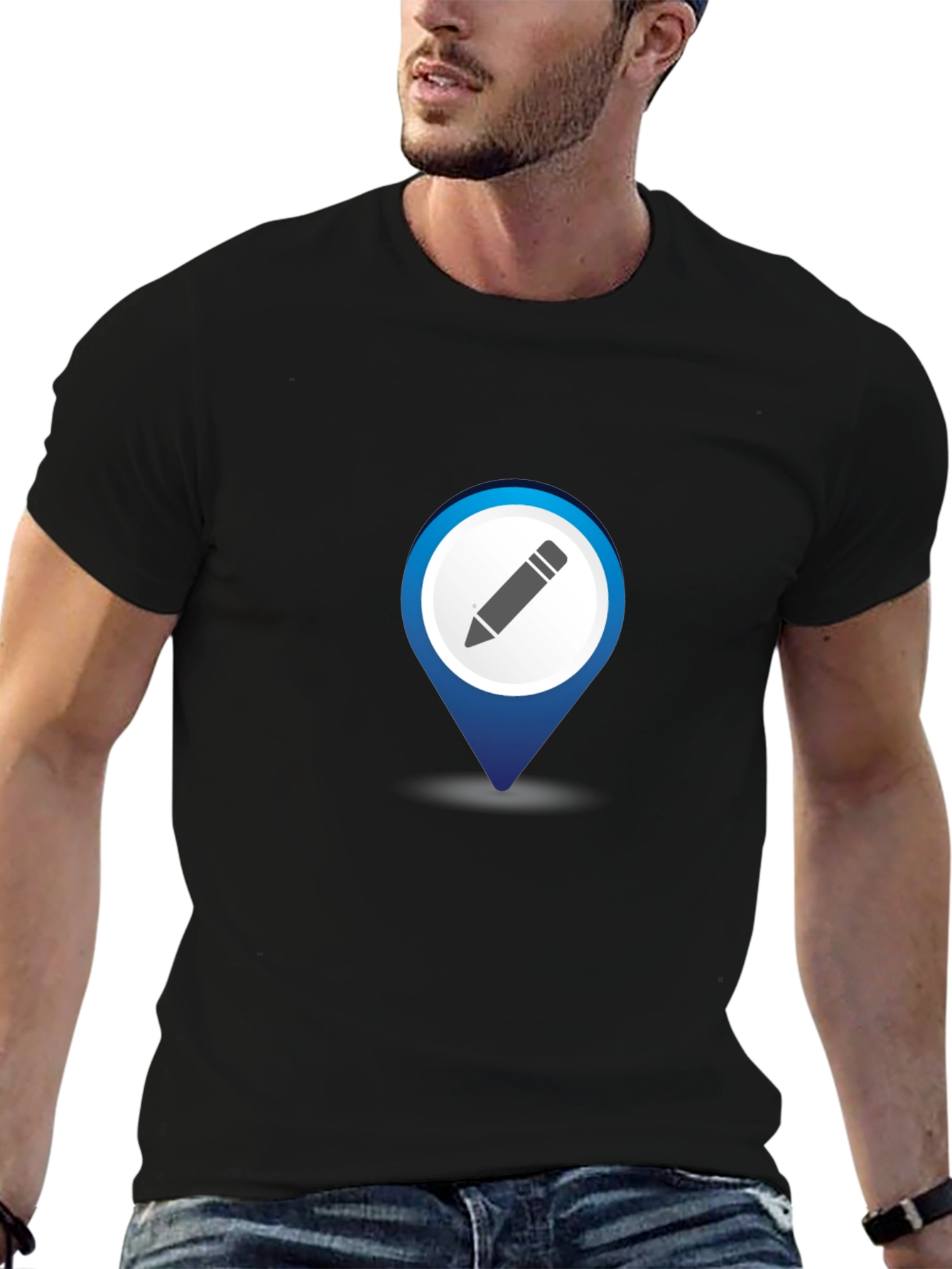 Mens Black T-Shirt with Location Pin Design