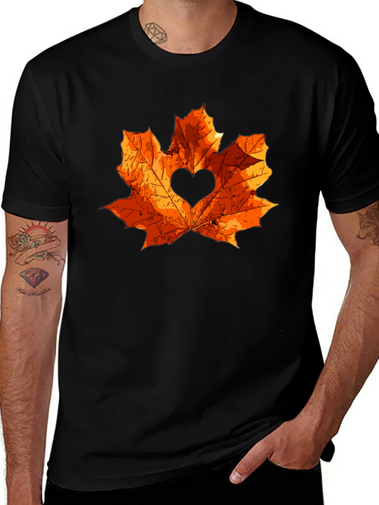 Autumn Love Maple Leaf Black T-Shirt