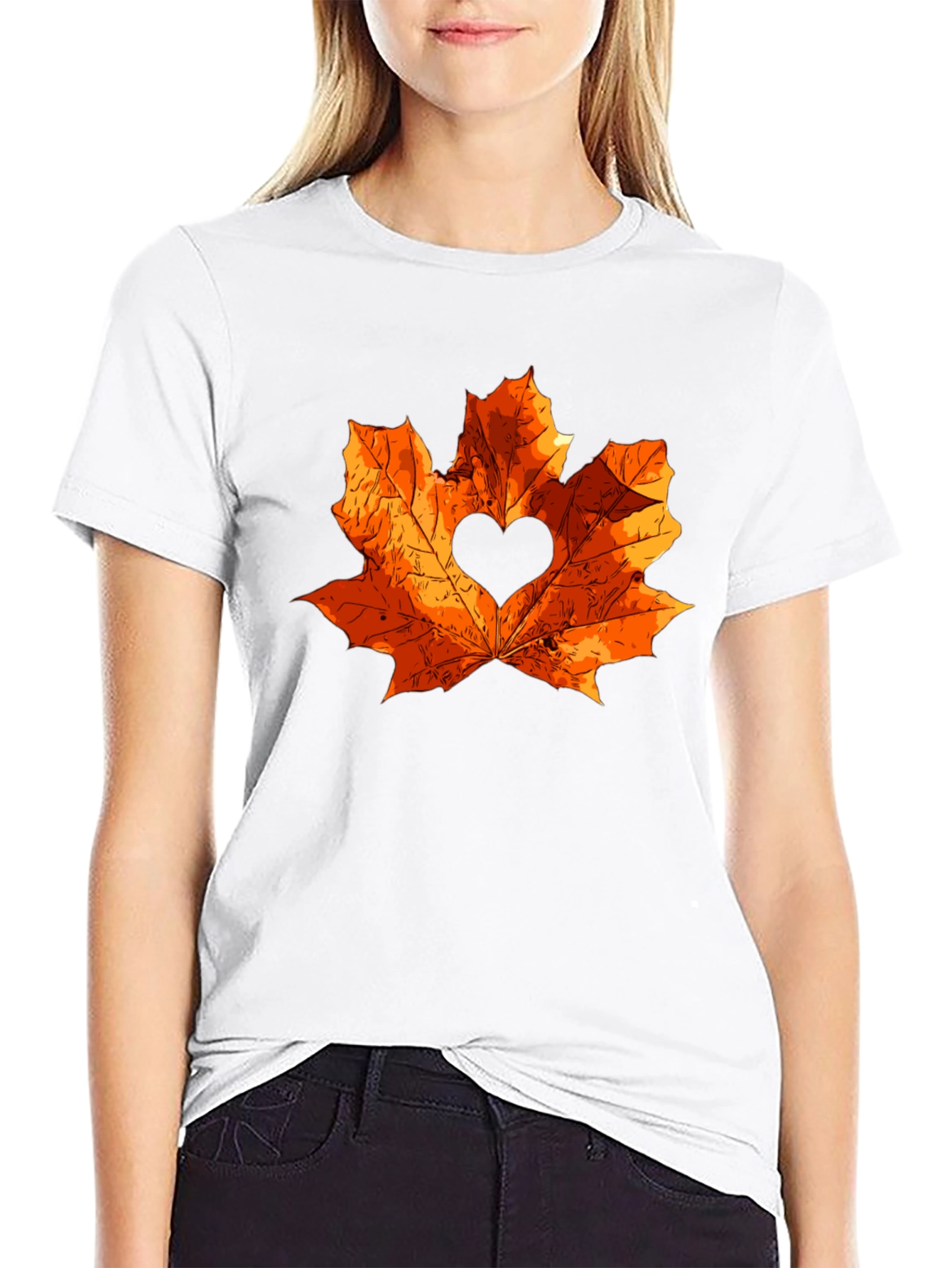 Autumn Love Maple Leaf Black T-Shirt