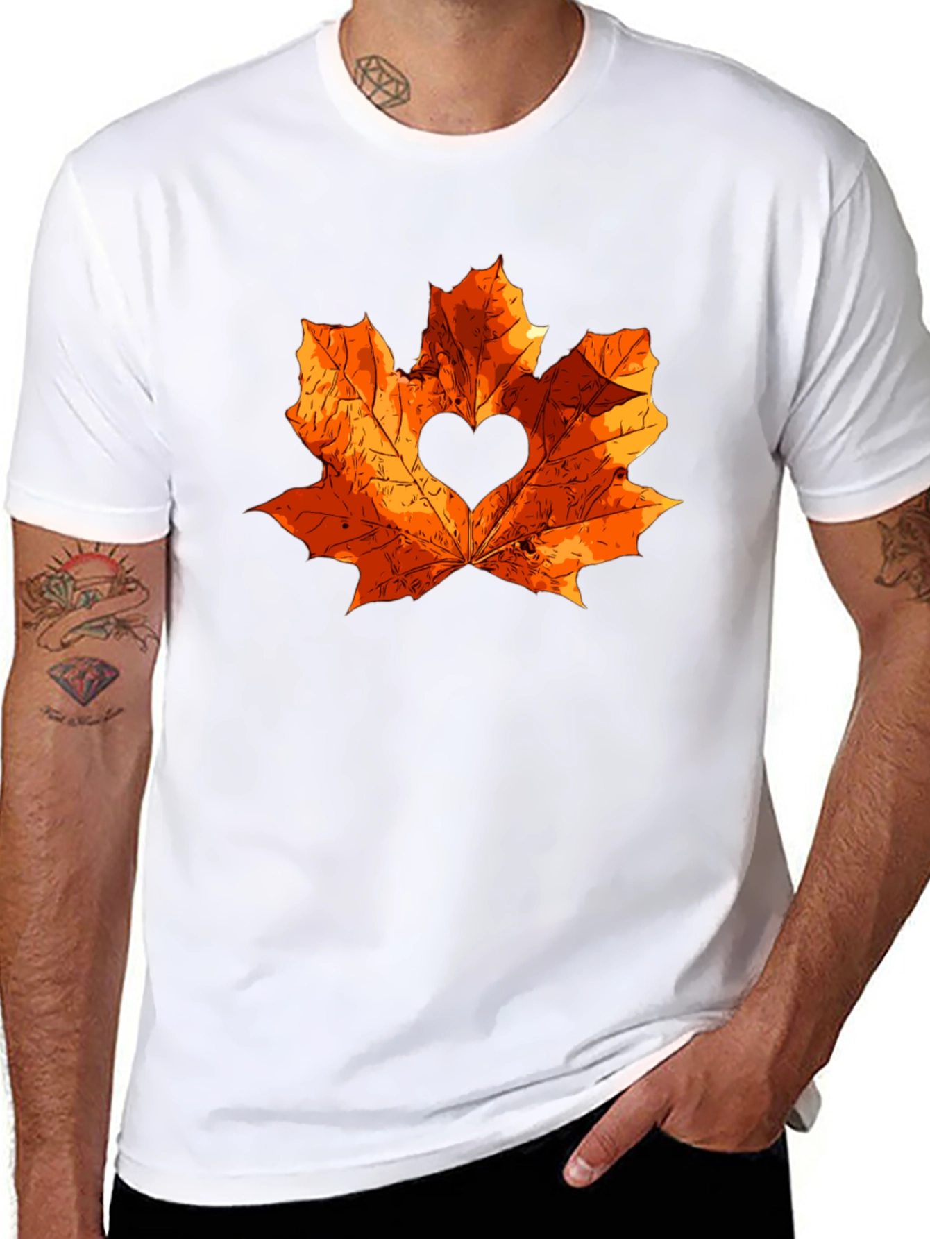 Autumn Love Maple Leaf Black T-Shirt