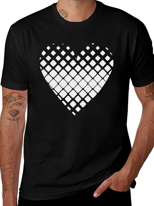 Grid Heart Graphic Tee - Stylish Black Cotton T-Shirt