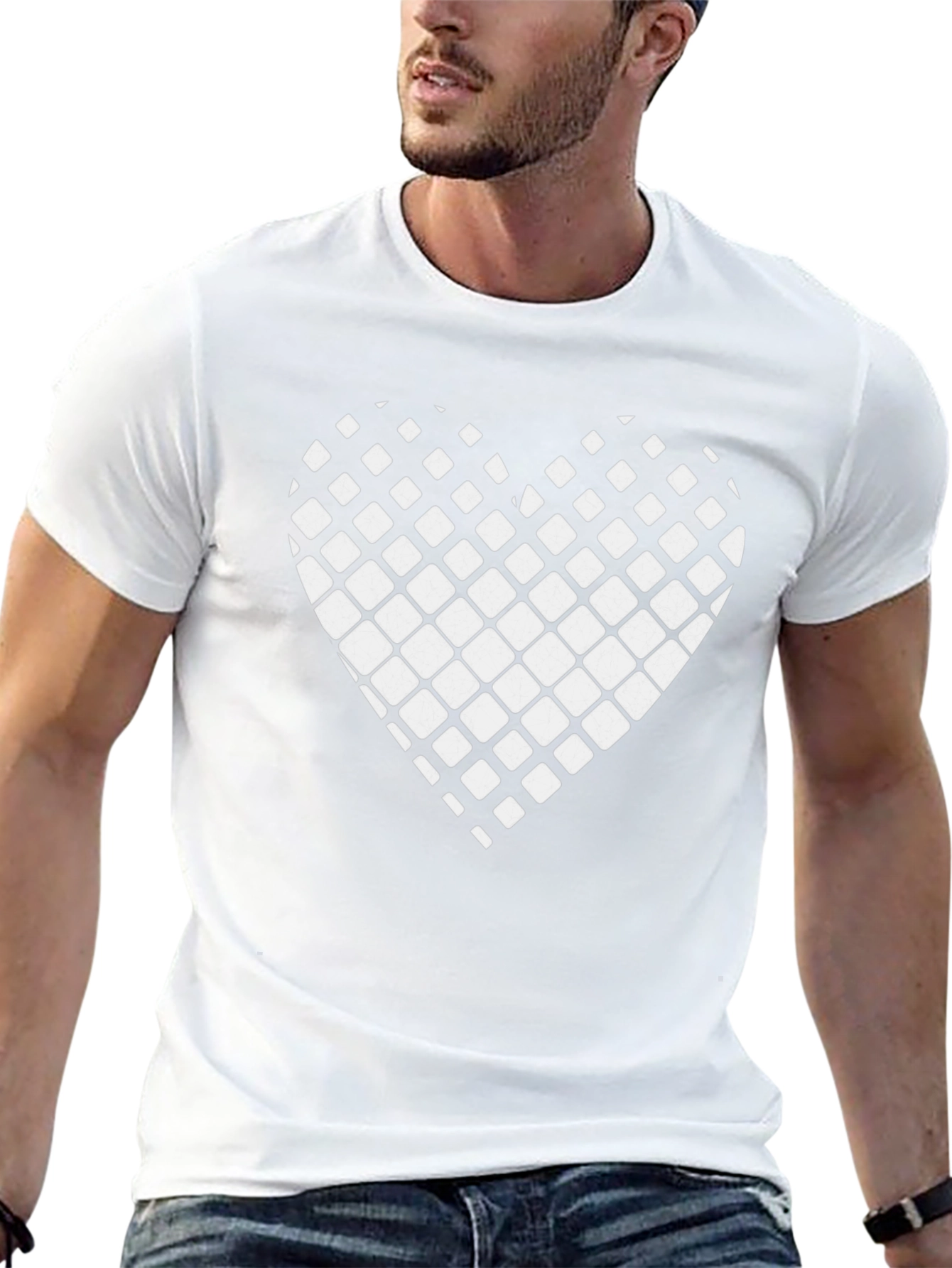 Grid Heart Graphic Tee - Stylish Black Cotton T-Shirt