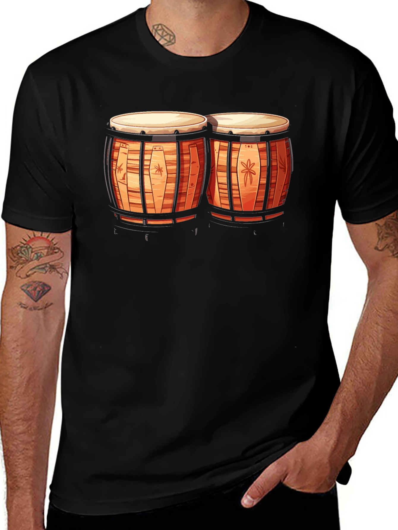Bongo Drum Graphic Tee - Music Lovers Black T-Shirt