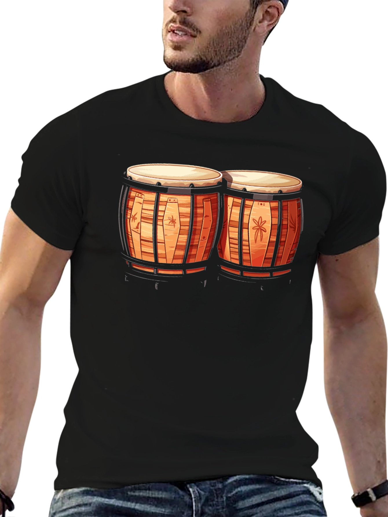 Bongo Drum Graphic Tee - Music Lovers Black T-Shirt