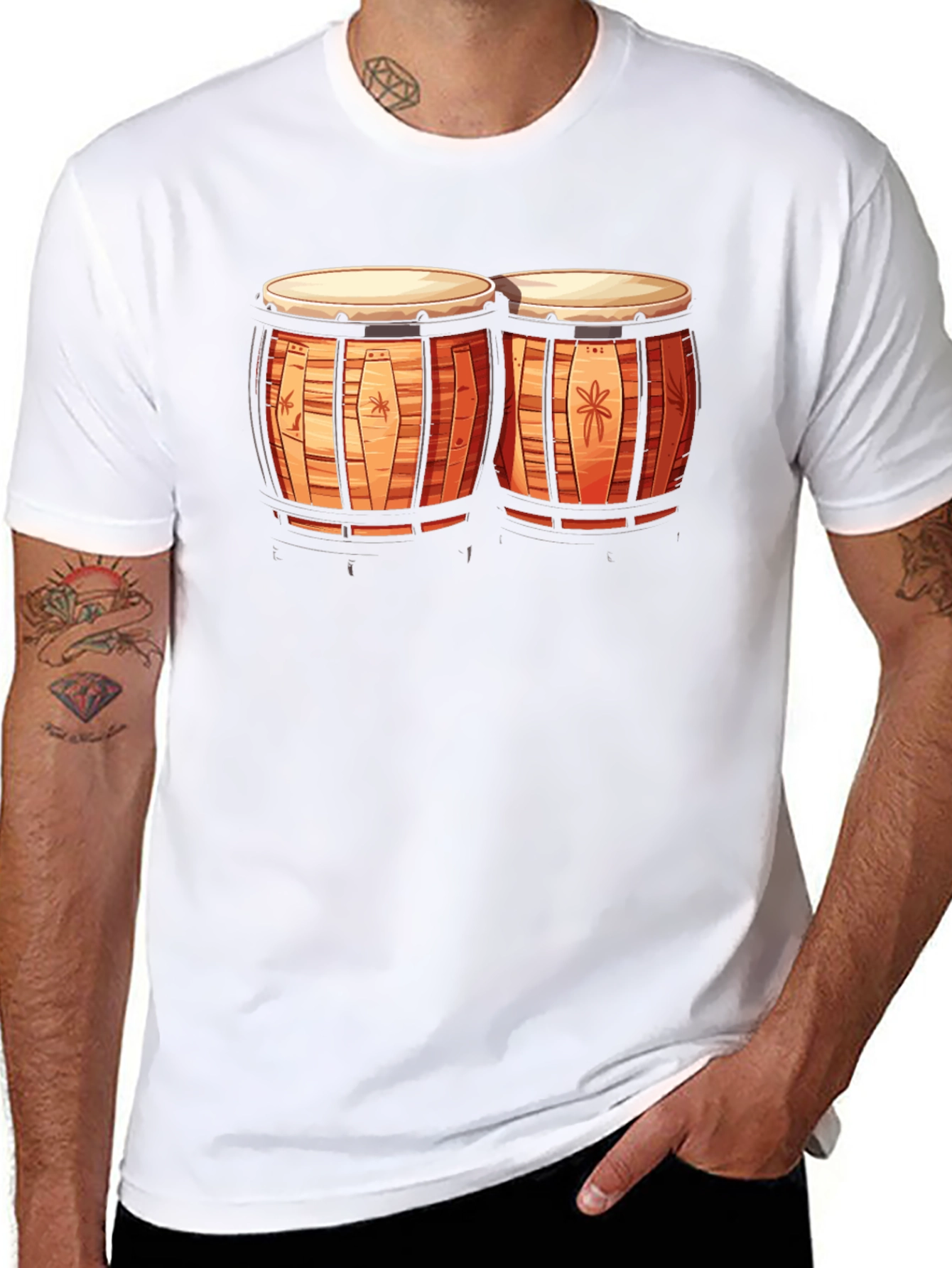 Bongo Drum Graphic Tee - Music Lovers Black T-Shirt