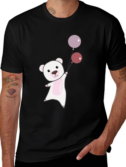 Cute Bear with Balloons Graphic Tee - Soft Cotton Comfort