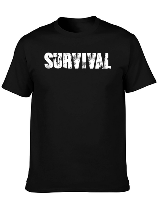 Survival Graphic Tee - Distressed Print Black Cotton T-Shirt