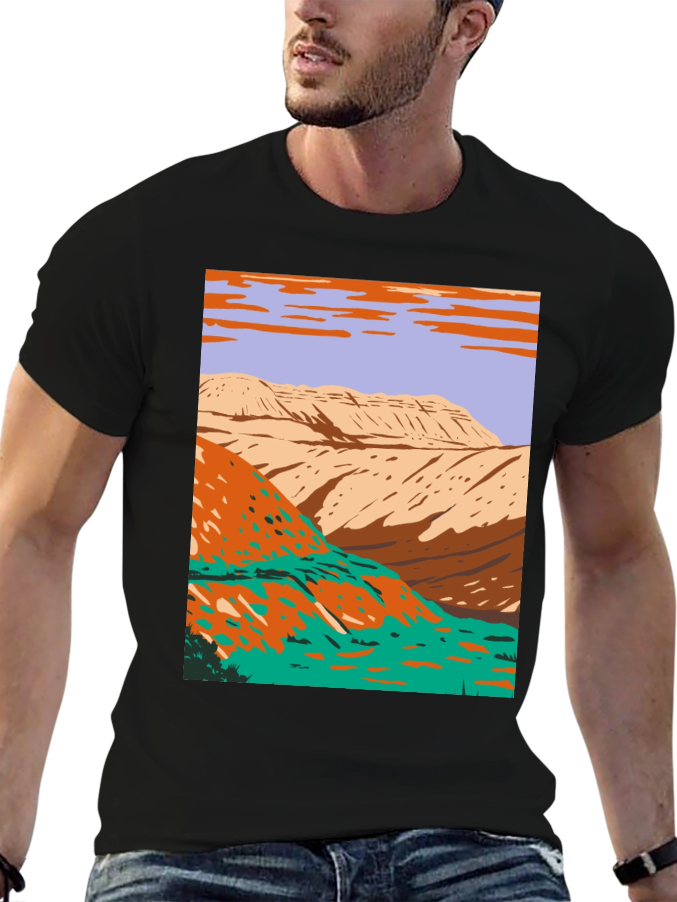Retro Landscape Graphic Tee - Black
