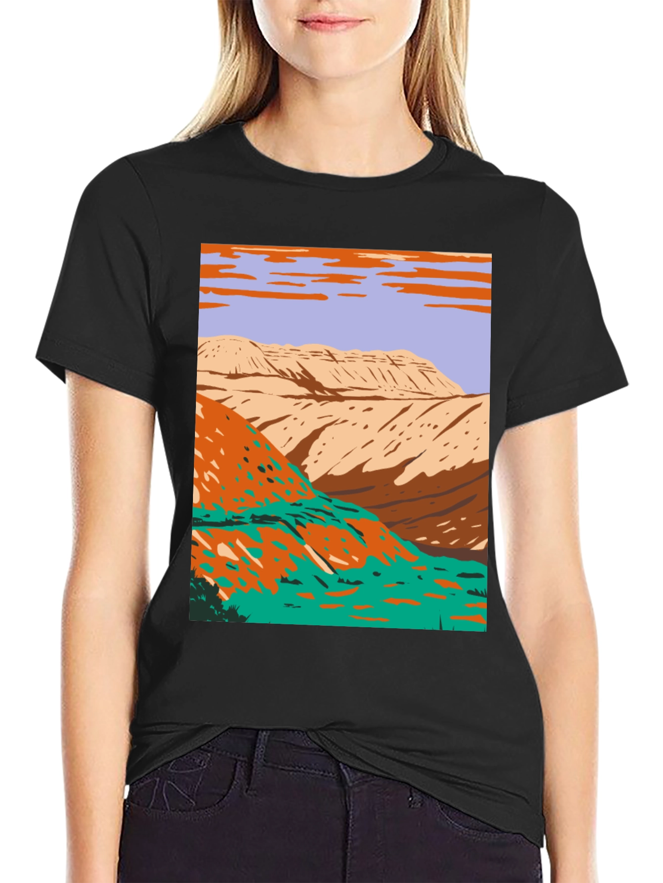 Retro Landscape Graphic Tee - Black