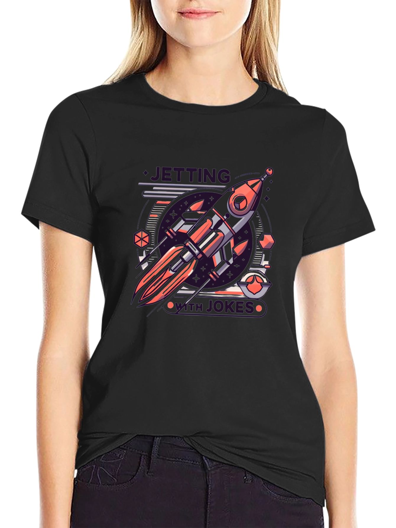 Retro Rocket Graphic Tee - Black Cotton Blend T-Shirt