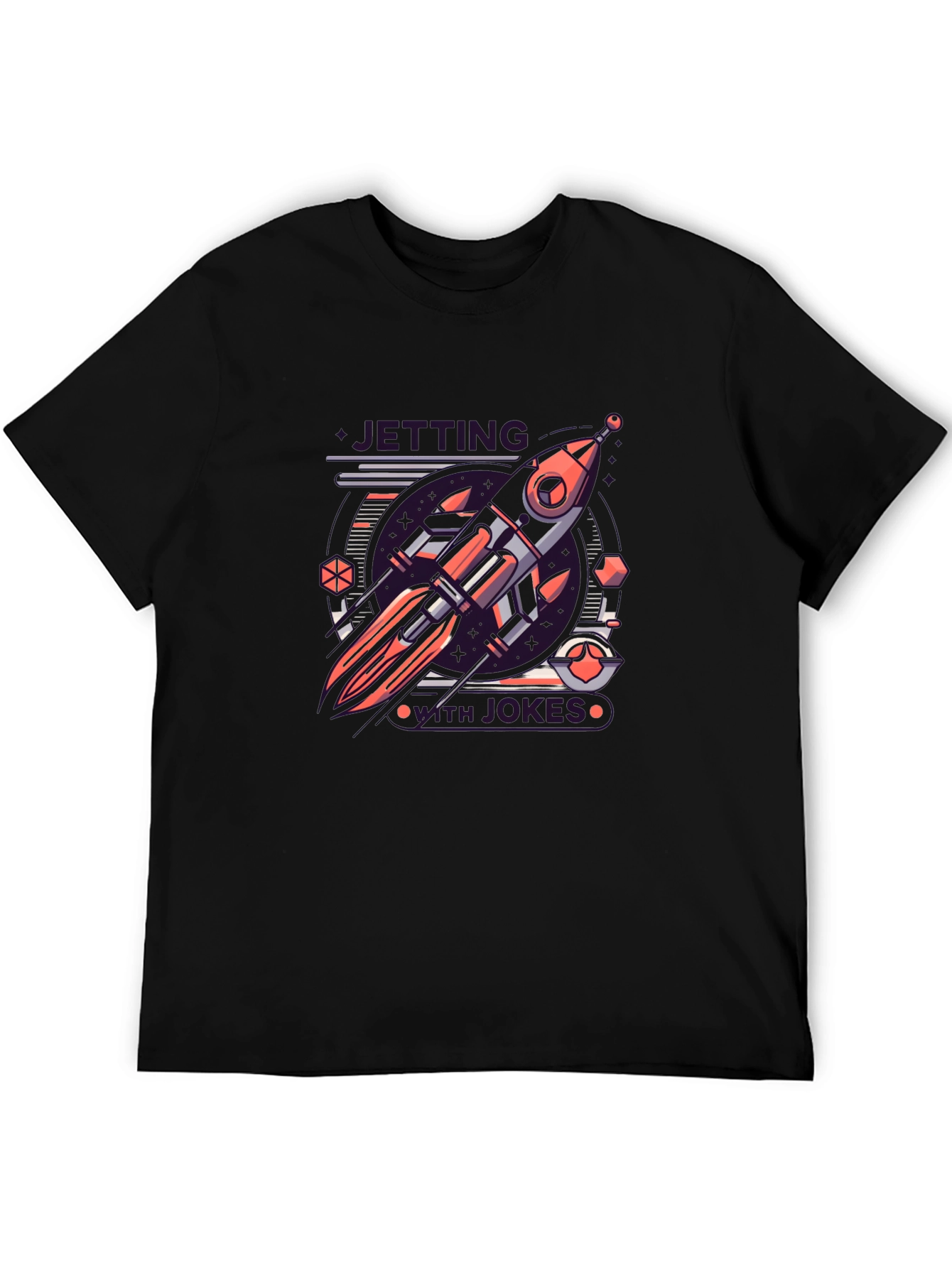 Retro Rocket Graphic Tee - Black Cotton Blend T-Shirt