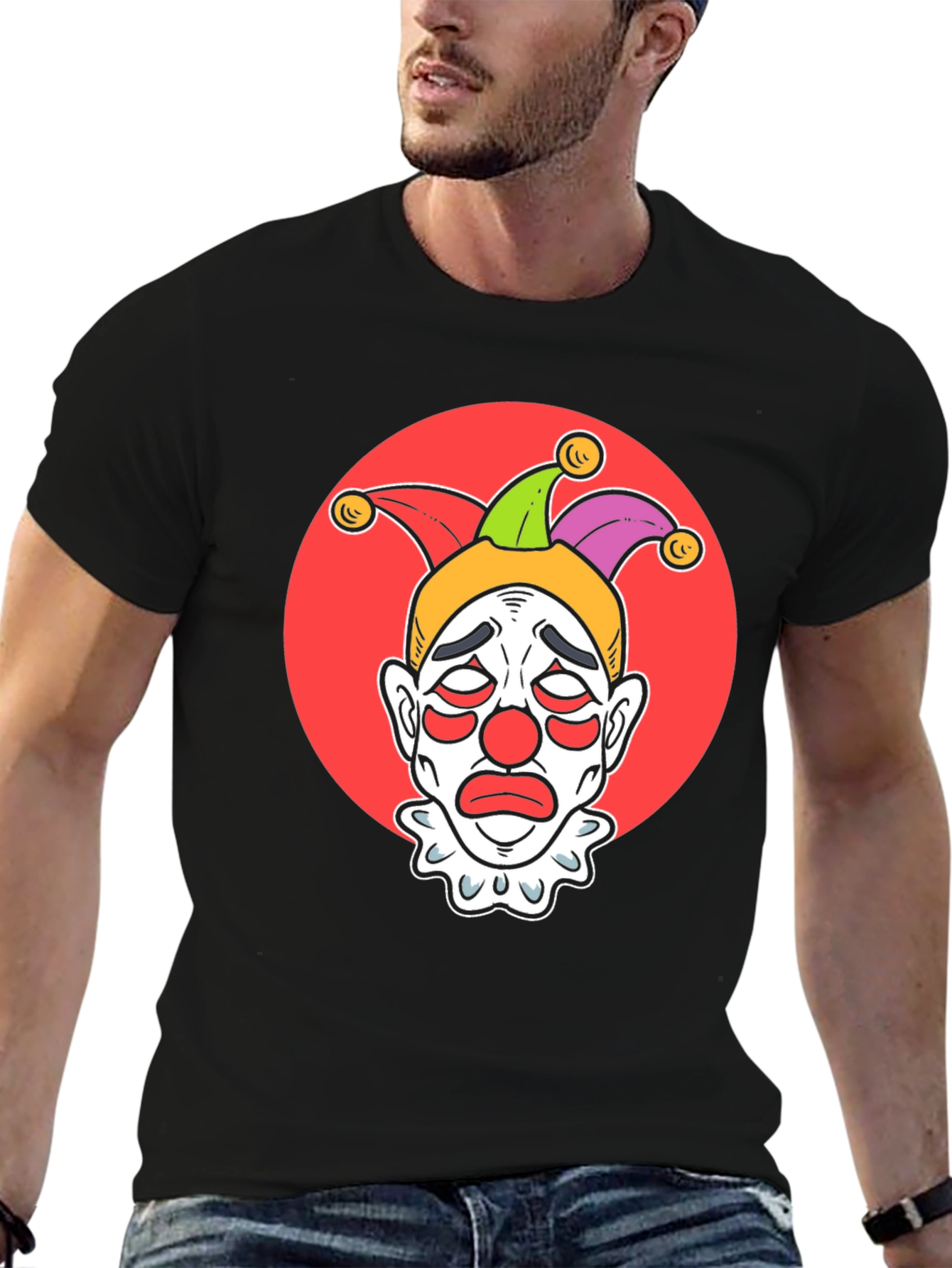 Sad Clown Graphic Tee - Black Cotton T-Shirt