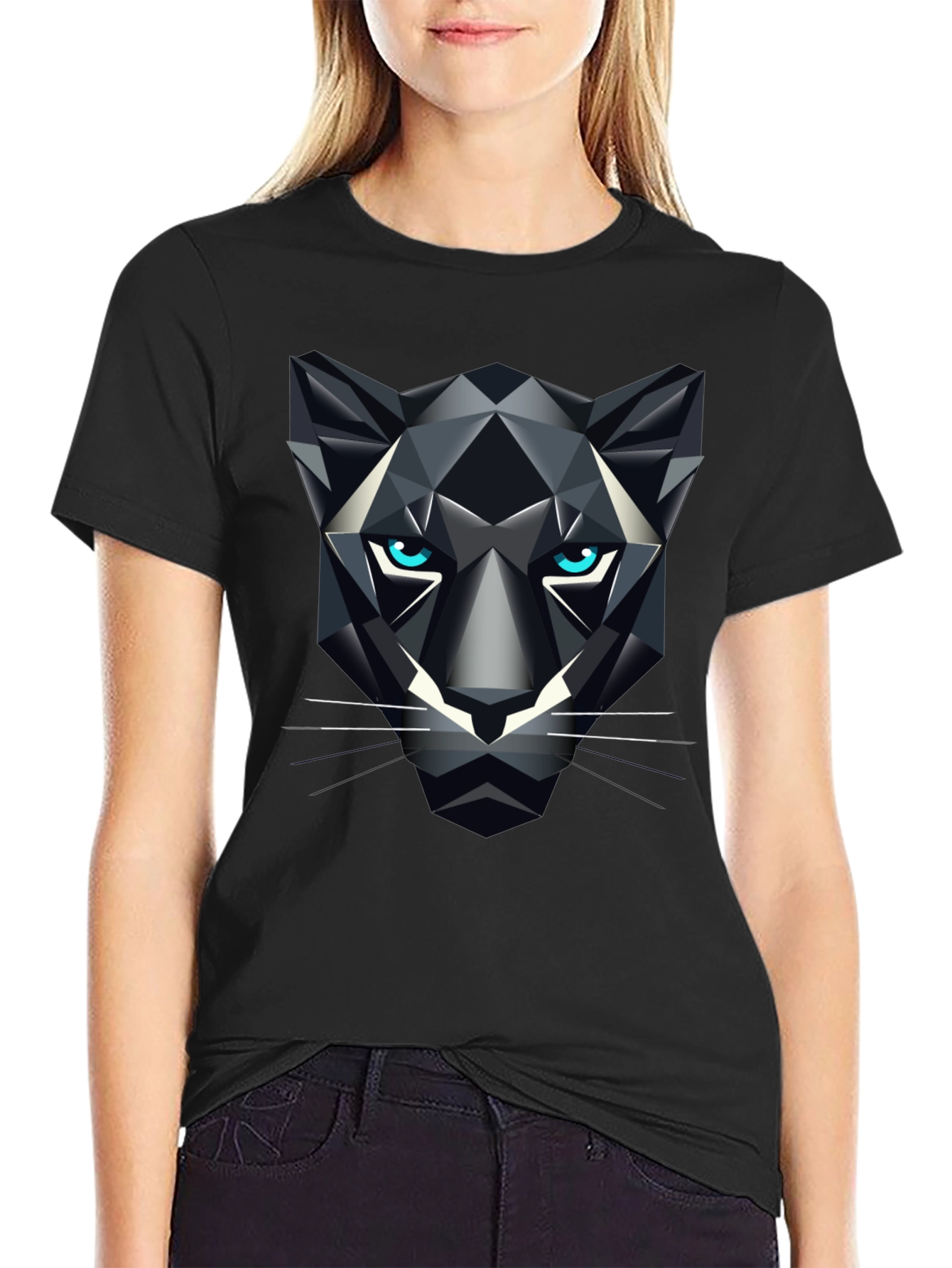 Geometric Panther Graphic Tee - Bold Black T-Shirt