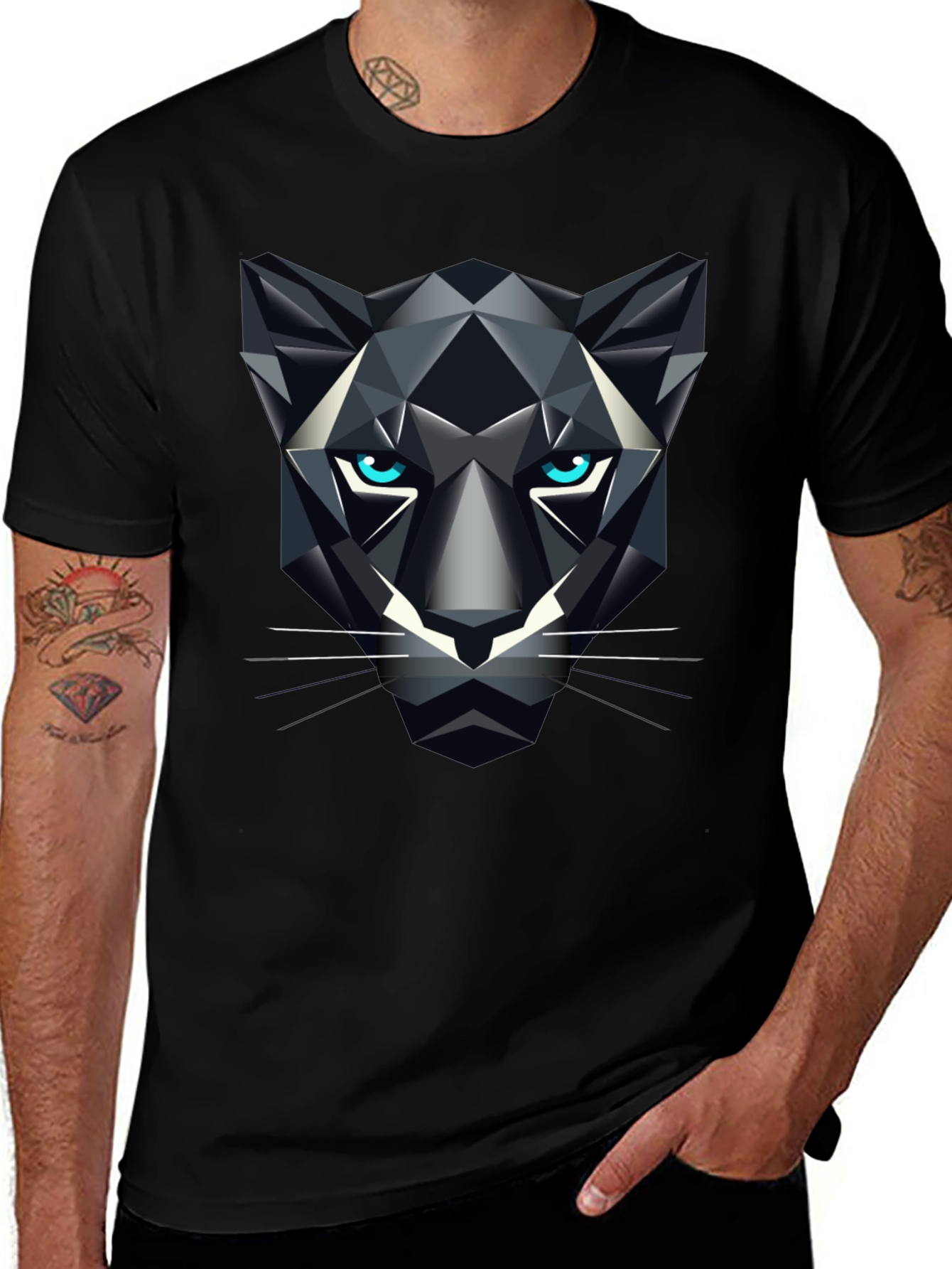 Geometric Panther Graphic Tee - Bold Black T-Shirt