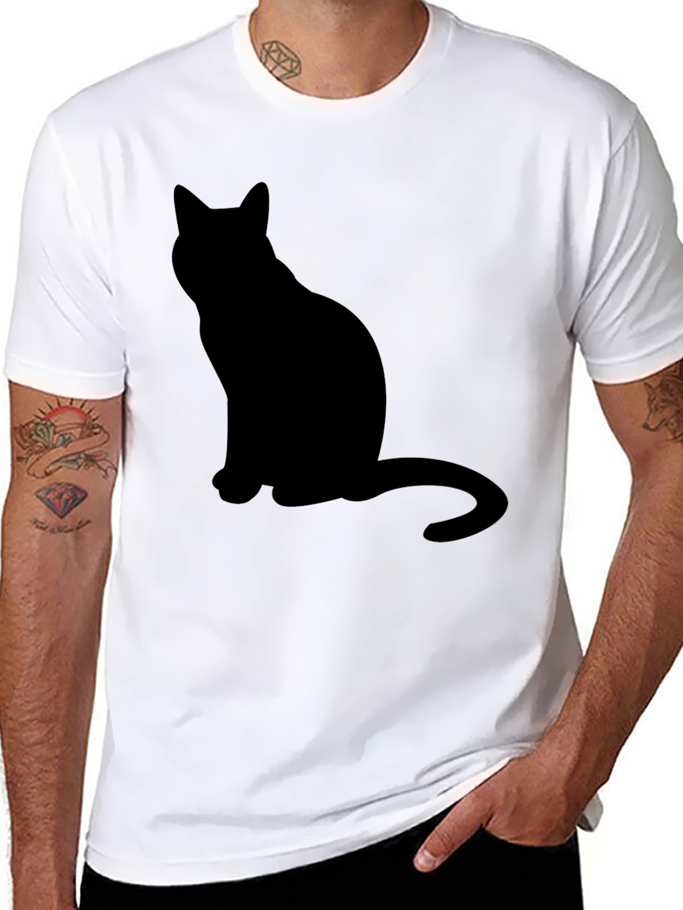 Mens Black Cat Silhouette T-Shirt
