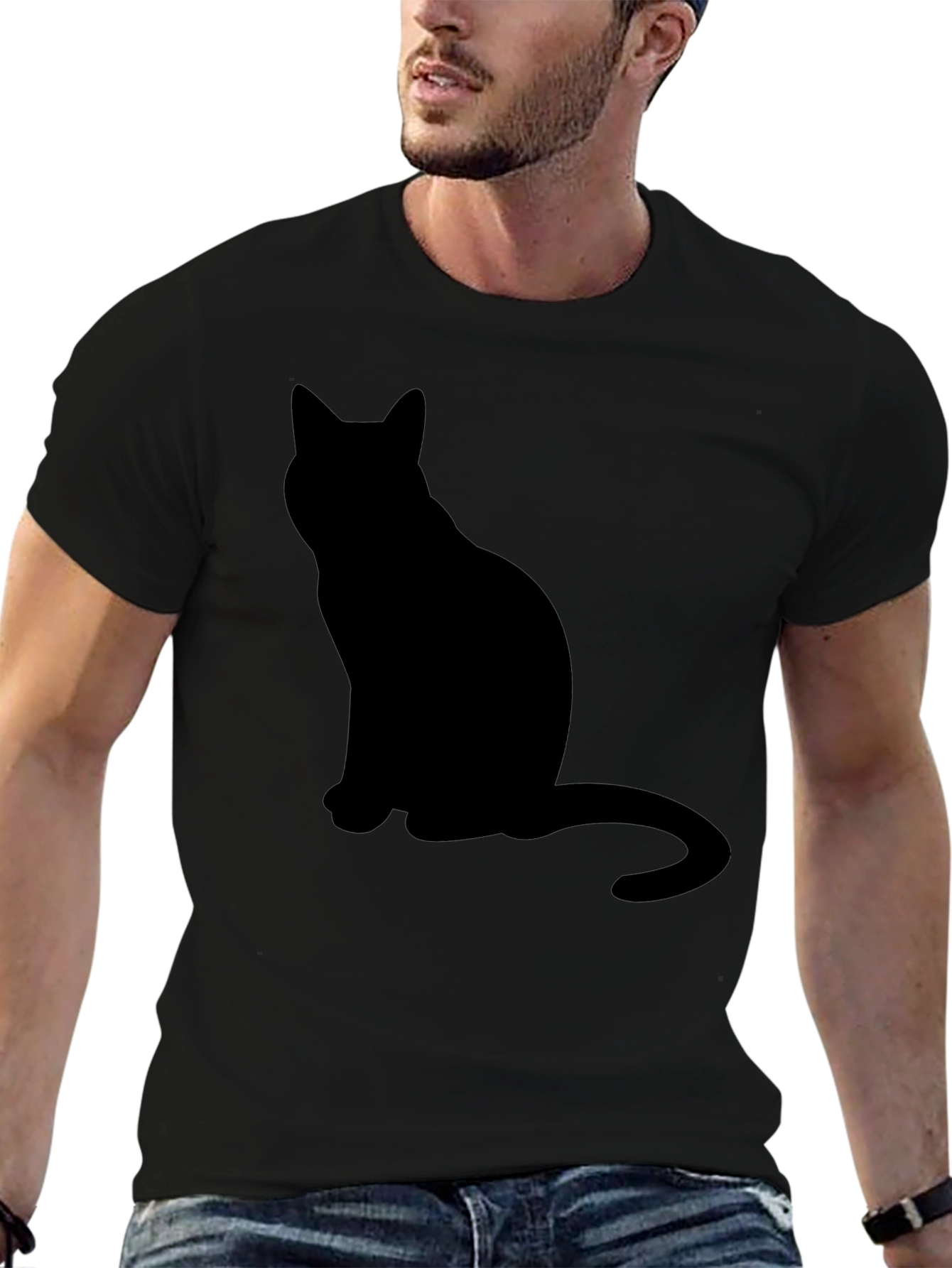 Mens Black Cat Silhouette T-Shirt