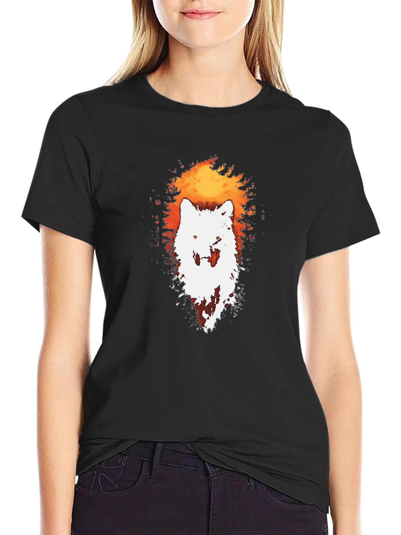 Wolf Silhouette Graphic Tee - Black Cotton T-Shirt