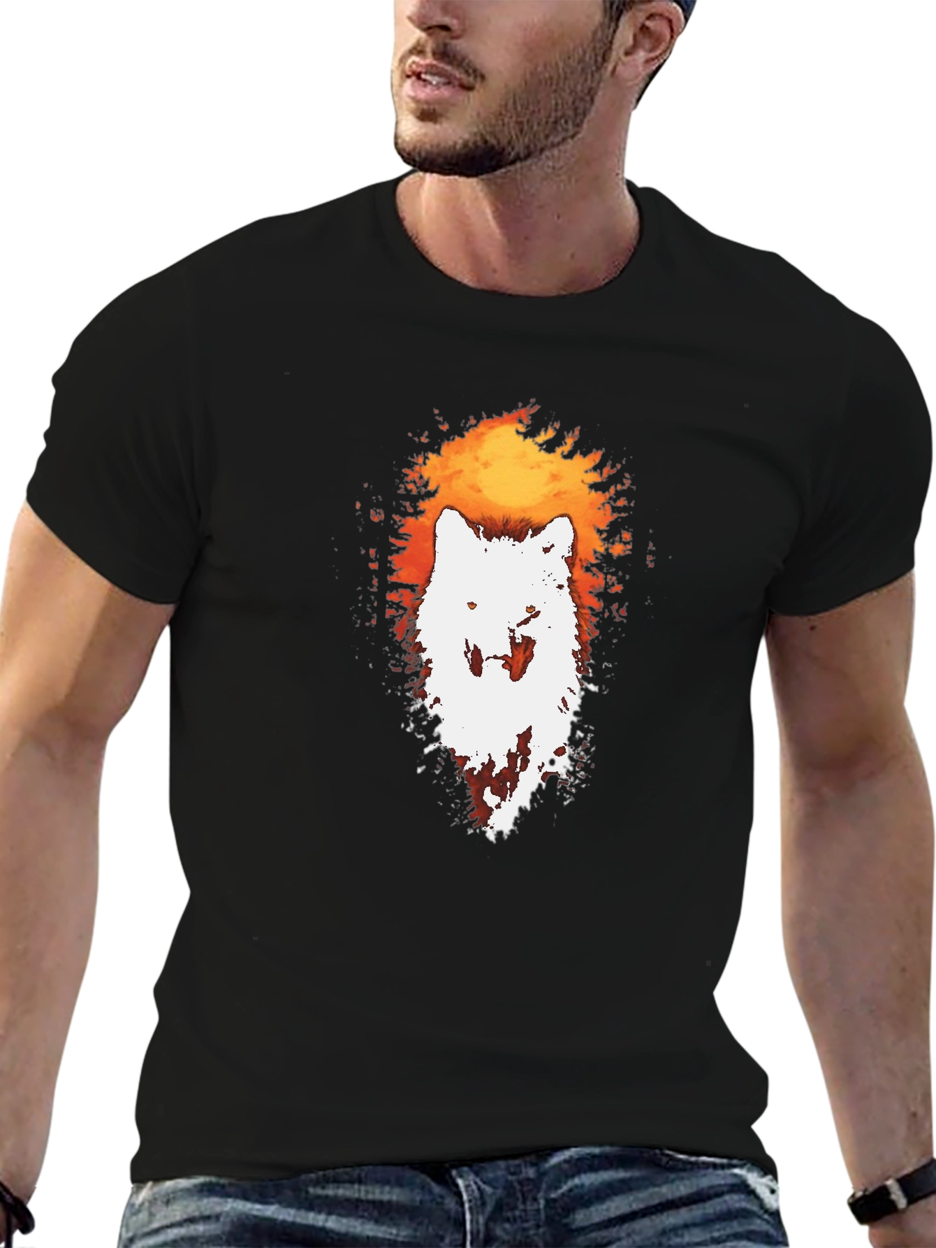 Wolf Silhouette Graphic Tee - Black Cotton T-Shirt