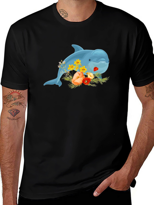 Floral Dolphin Black T-Shirt
