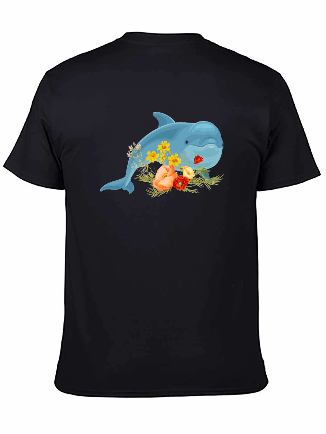Floral Dolphin Black T-Shirt