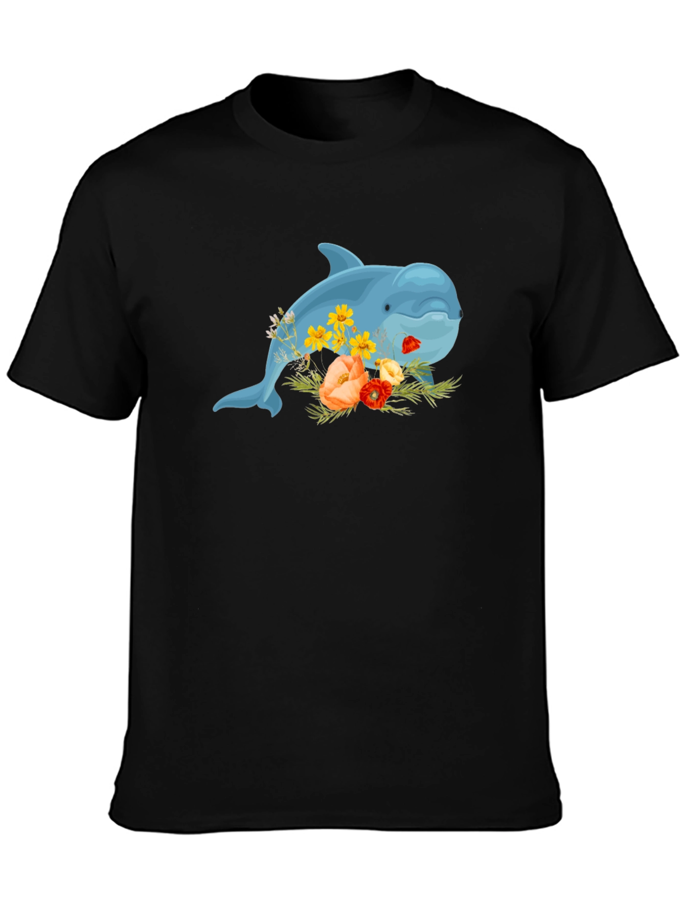 Floral Dolphin Black T-Shirt